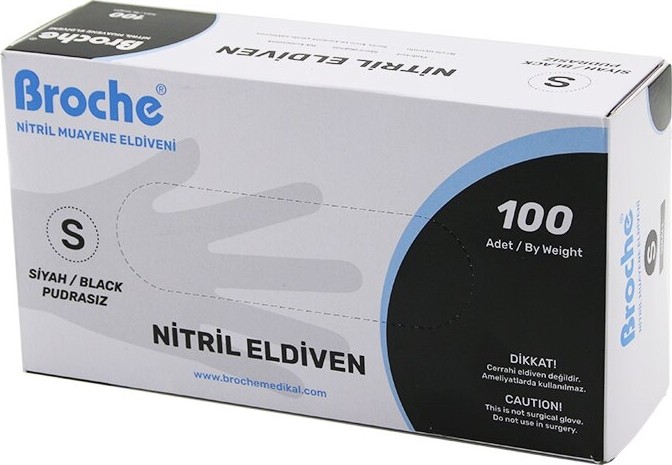 Dorasan Broch S Beden Siyah Pudrasız Nitril Muayene Eldiveni 100LÜ
