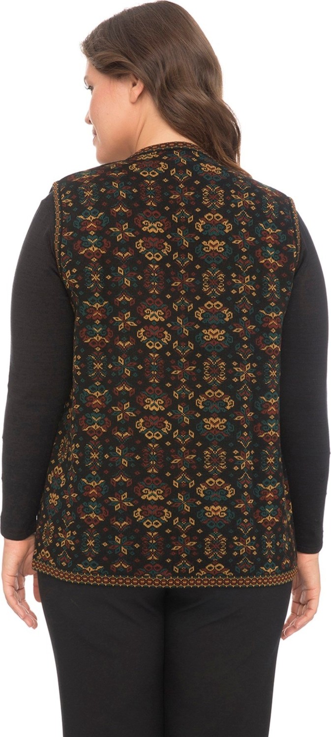 uludağ triko Kadın Ana Çiçek Desenli Cepli Kilim Yelek görsel 8