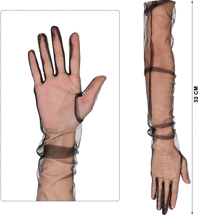 Dorasan Uzun Boy Likralı Siyah Renk Yetişkin Mega Tül Eldiven 53 cm görsel 3