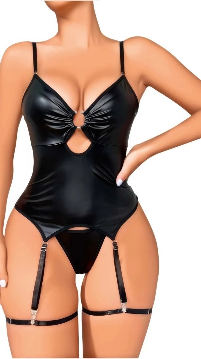 Beruflic Siyah Deri Lame Detaylı Seksi Fantezi Body Under Moda görsel 3