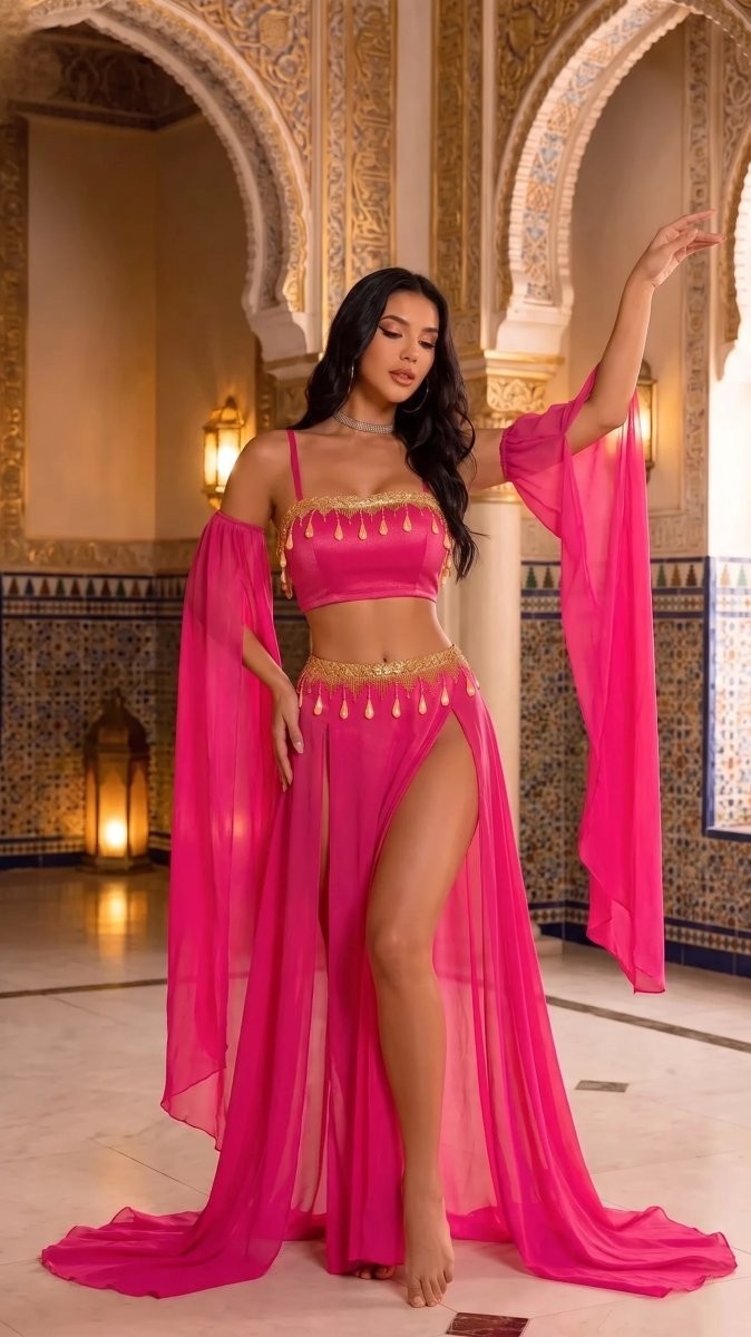 Beruflic Kadın Pembe Parlak Süslemeli Şık Fantezi Dansöz Elbisesi Under Moda