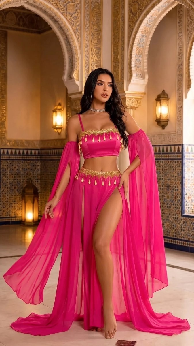 Beruflic Kadın Pembe Parlak Süslemeli Şık Fantezi Dansöz Elbisesi Under Moda görsel 2