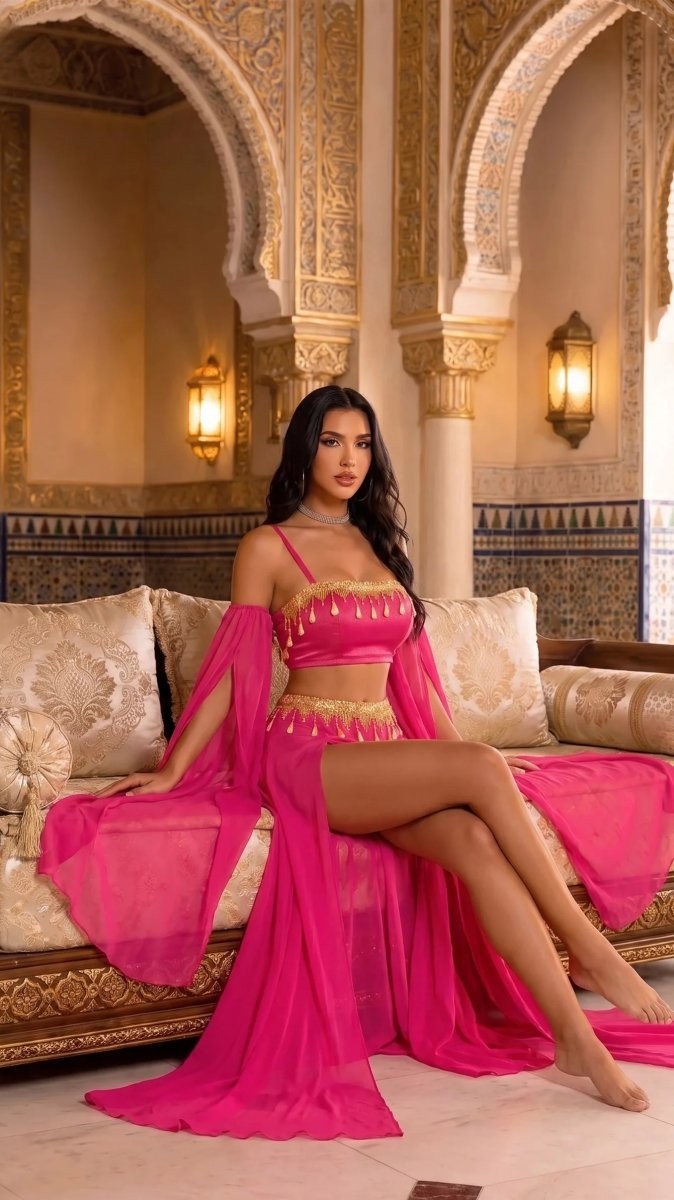 Beruflic Kadın Pembe Parlak Süslemeli Şık Fantezi Dansöz Elbisesi Under Moda görsel 3