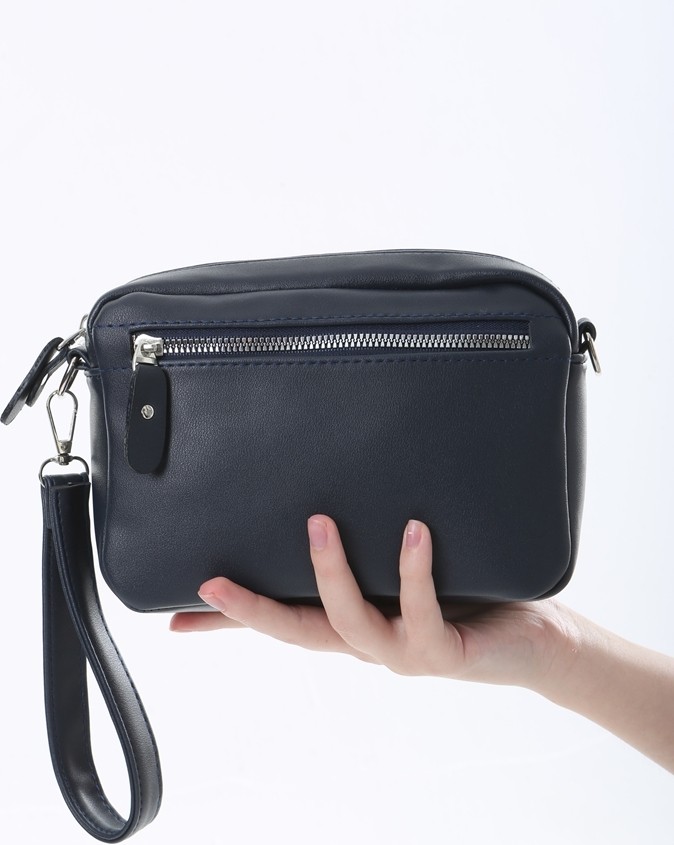 Baghashtag Lacivert Minik Unisex 3 Gözlü Deri Çanta görsel 6