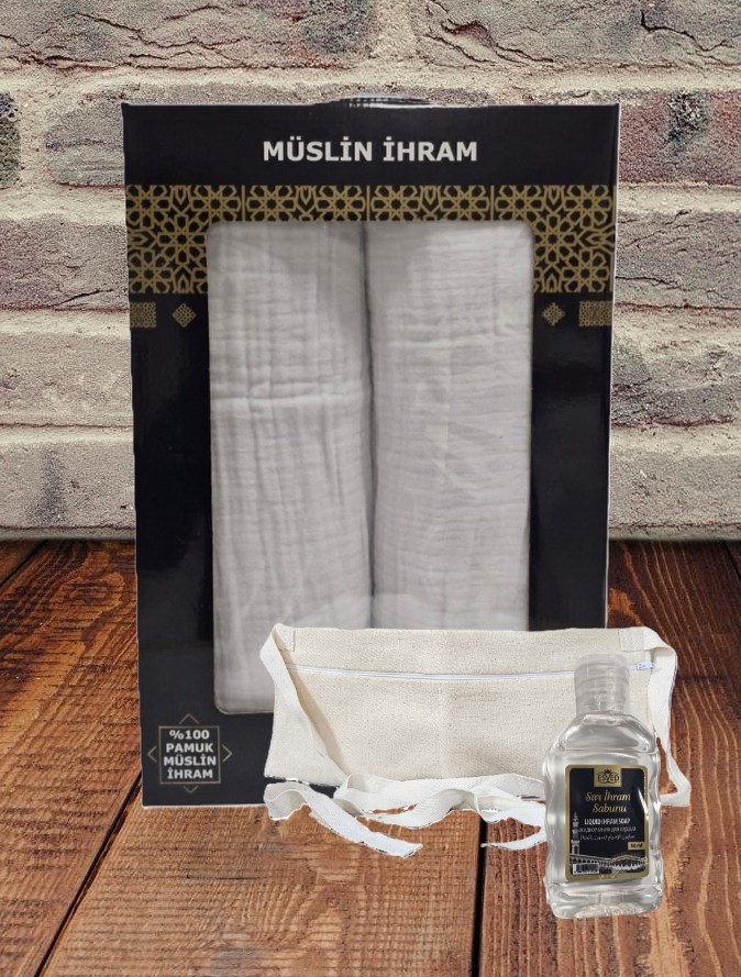 Ceviz İplik Müslin Ihram Takımı Seti, Ihram Kemeri ve Ihram Sabunu Hediyeli