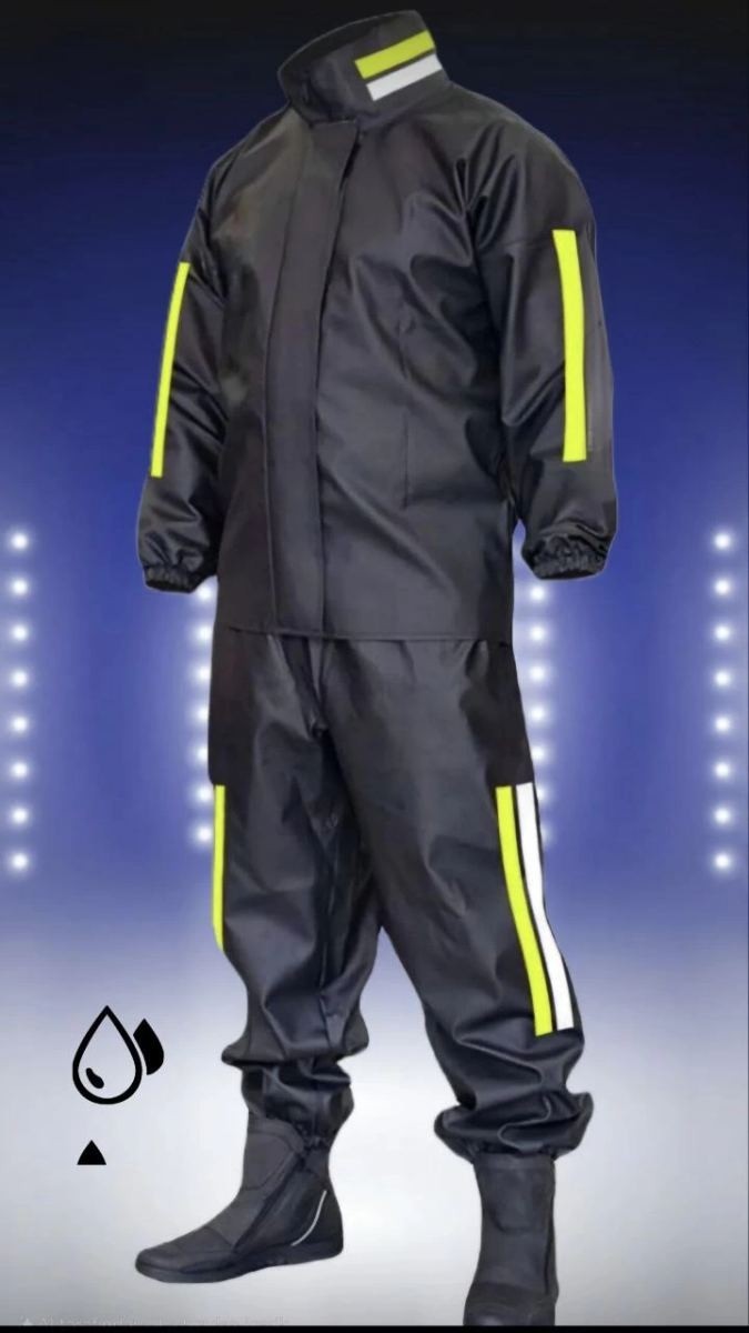 Velmora Fashion Erkek Motorcu Kurye Su Gecirmez Yağmurluk Takım - Siyah görsel 4