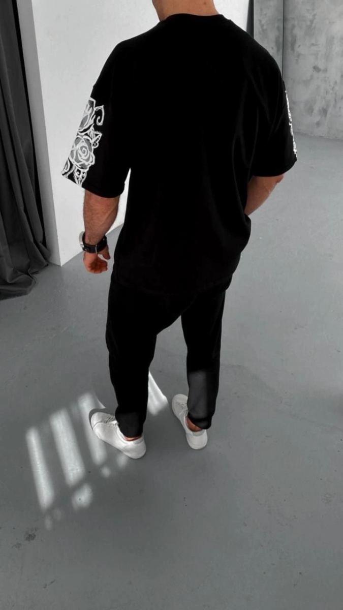 Fantastik Store Erkek Kısa Kol Yazlık Tişört Bisiklet Yaka Baskılı Oversize T-Shirt - Siyah görsel 2