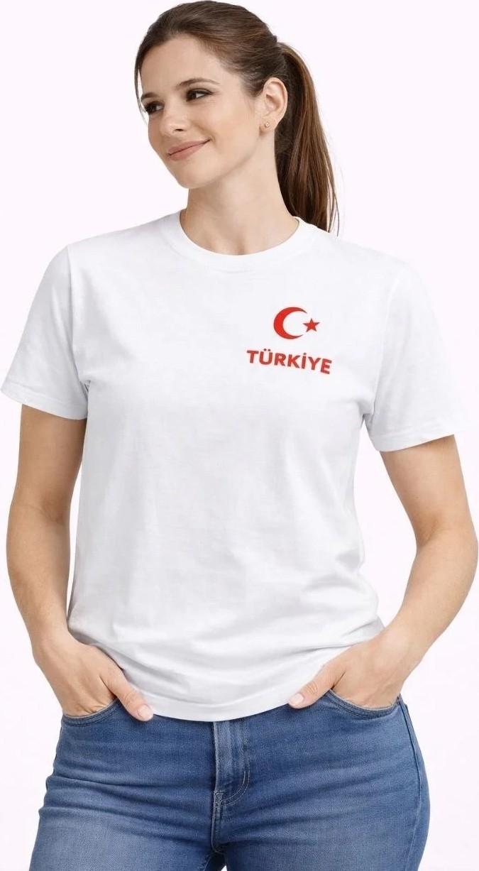 Tarz Yeri Kadın Türkiye Ay Yıldız Baskılı Taraftar Forma T-Shirt - Beyaz görsel 2