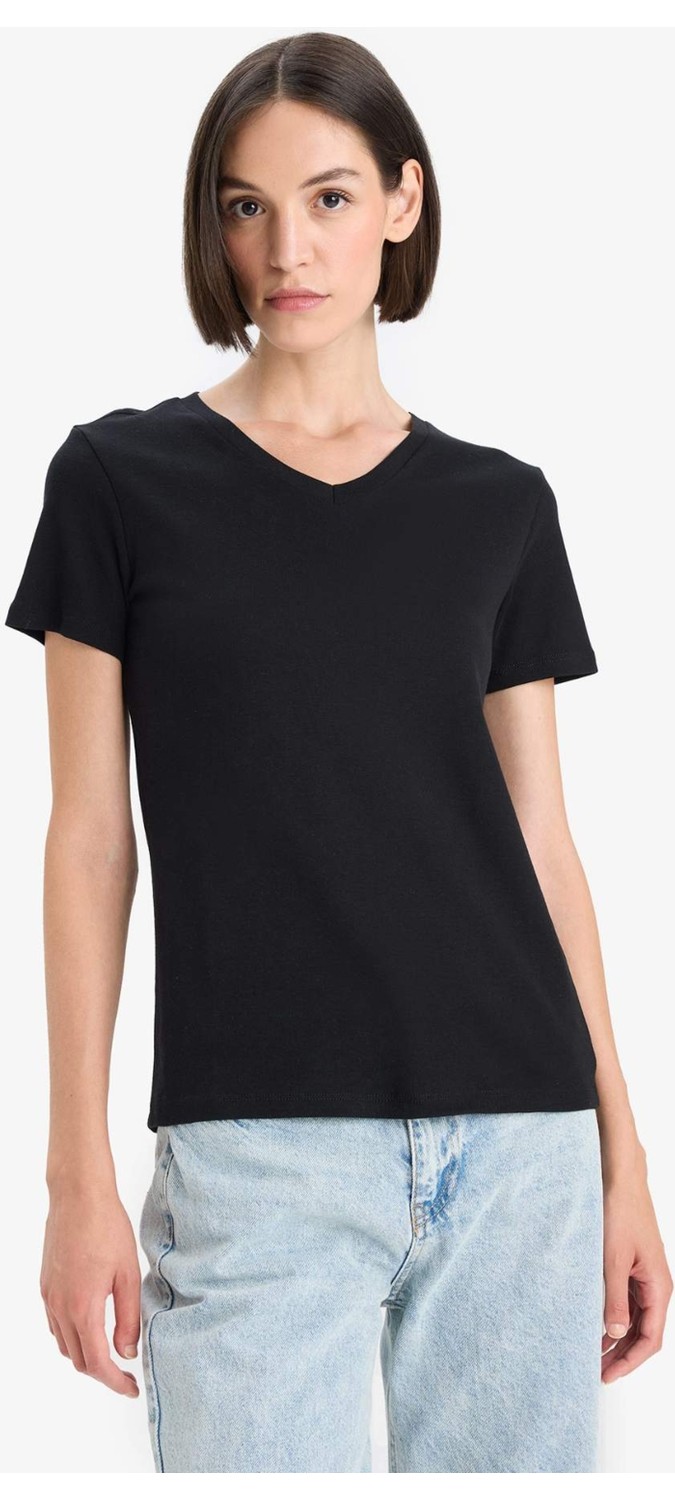 DeFacto %100 Pamuk Slim Fit Basic Ribana Tişört I1080AZ25AU görsel 3