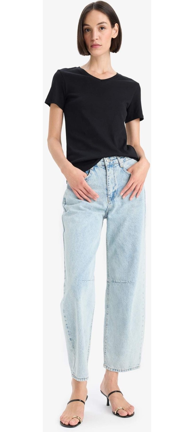 DeFacto %100 Pamuk Slim Fit Basic Ribana Tişört I1080AZ25AU görsel 8