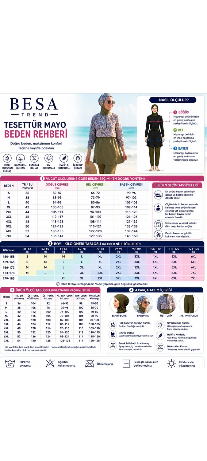 Besa Tesettür Bandana Mayo Dijital Desenli Siyah 4 Parça Eşarp Bone, Bandana, Üst, Alt Takım Ten ve Vücut Hatlarını Göstermez görsel 4