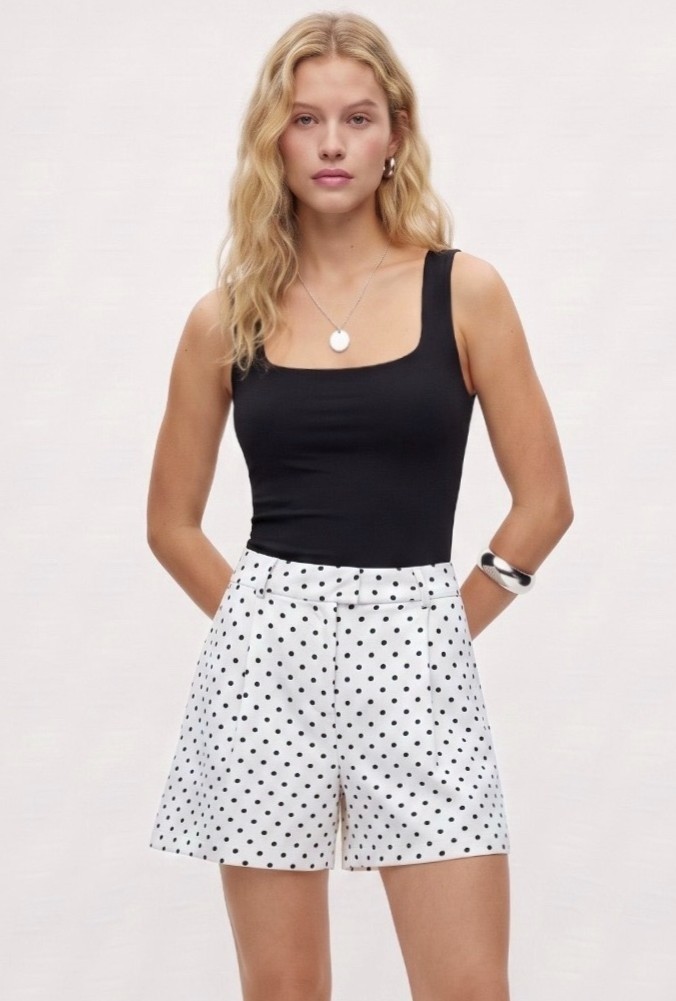 Ritnice Kadın Axel Yüksek Bel Wide Leg Cepli Midi Boy Dokuma Beyaz Şort