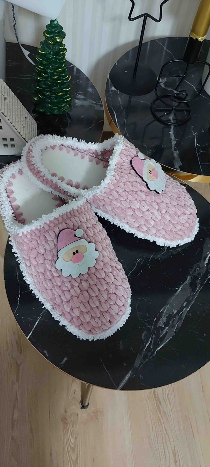 Pembe Portakal Özel tasarım el emeği Panduf , ev terliği görsel 2