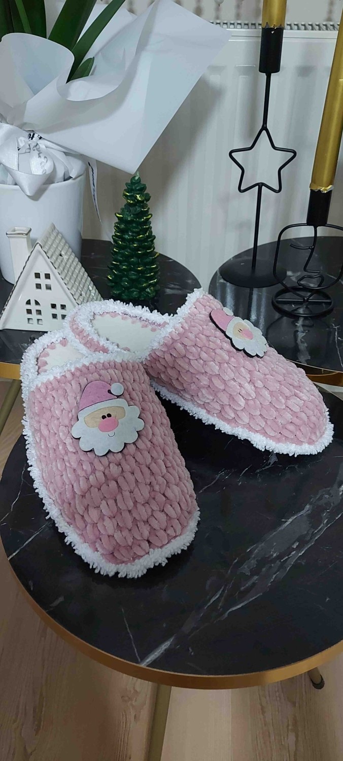Pembe Portakal Özel tasarım el emeği Panduf , ev terliği görsel 3