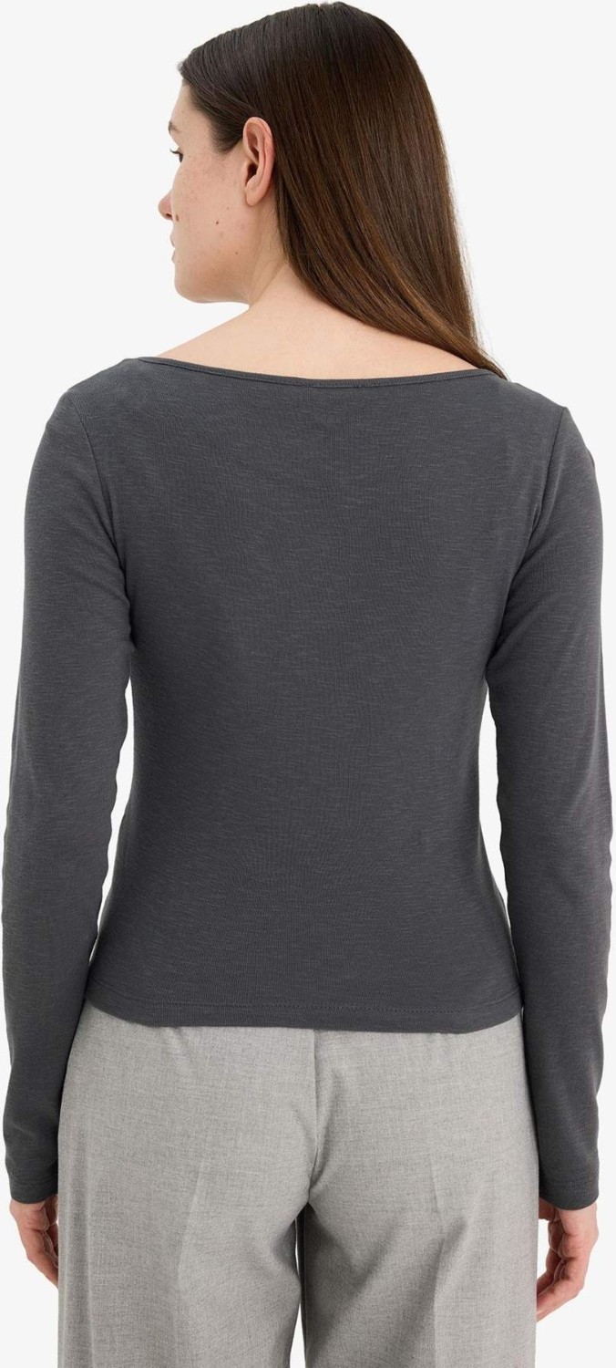 DeFacto %100 Pamuk Slim Fit Kayık Yaka Ribana Tişört G8088AX26SP görsel 6