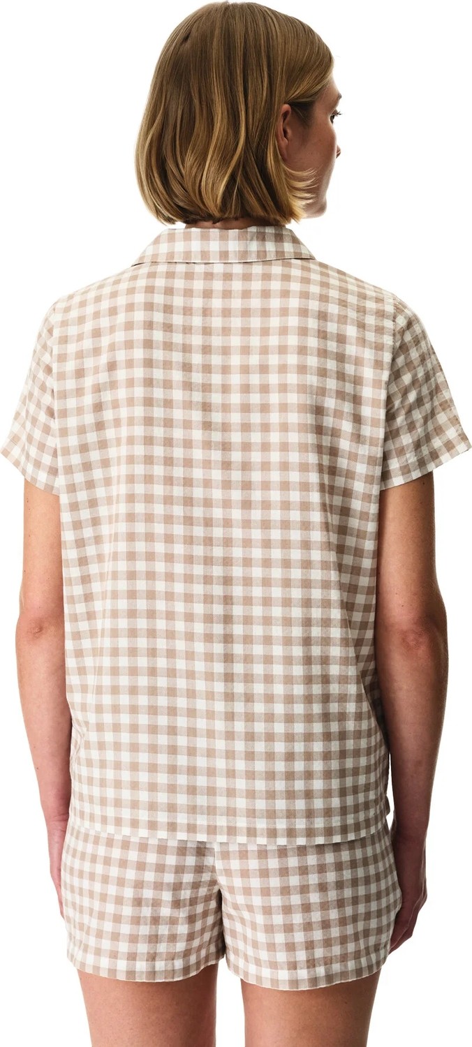 Penti Latte Bej Gingham Pötikare Desenli Kısa Kollu Gömlek Şort Pijama Takımı görsel 4