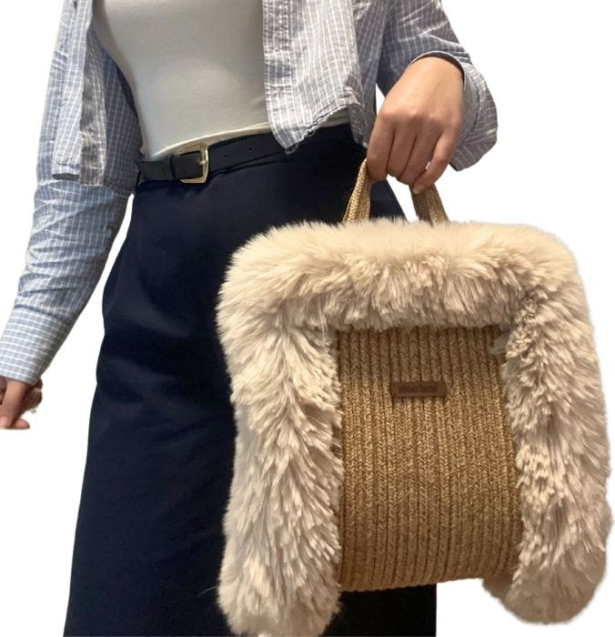 Uretti - Ayşe 4723 8560 El Yapımı Peluş Kürklü Model Tress Ip El Çantası / 24 cm x 27 cm görsel 7