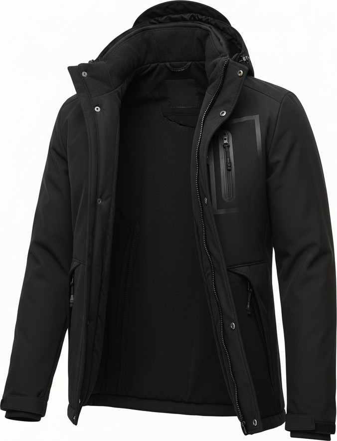Mero Life Outdoor Kapüşonlu Su ve Rüzgar Geçirmez Kapitone Içi Kürklü Elyaf Dolgulu Şişme Siyah Softshell Mont