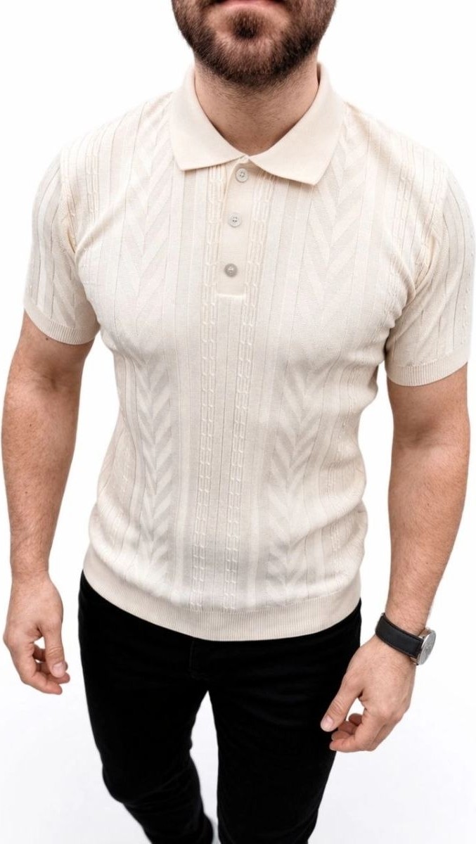 Fantastik Store Erkek Yazlık Triko Tişört Kısa Kol Polo Yaka Düğmeli T-Shirt - Krem görsel 5