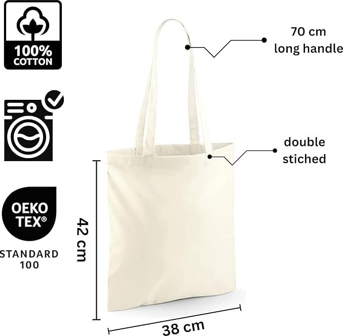 1001 Texfix, Tote Bag, Bez Çanta, Çevre Dostu Alışveriş ÇANTASI,%100 Pamuklu Tuval, Yeniden Kullan görsel 4