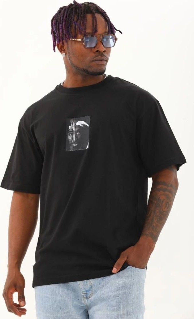 Fantastik Store Erkek Kısa Kol Yazlık Tişört Bisiklet Yaka Baskılı Oversize T-Shirt - Siyah