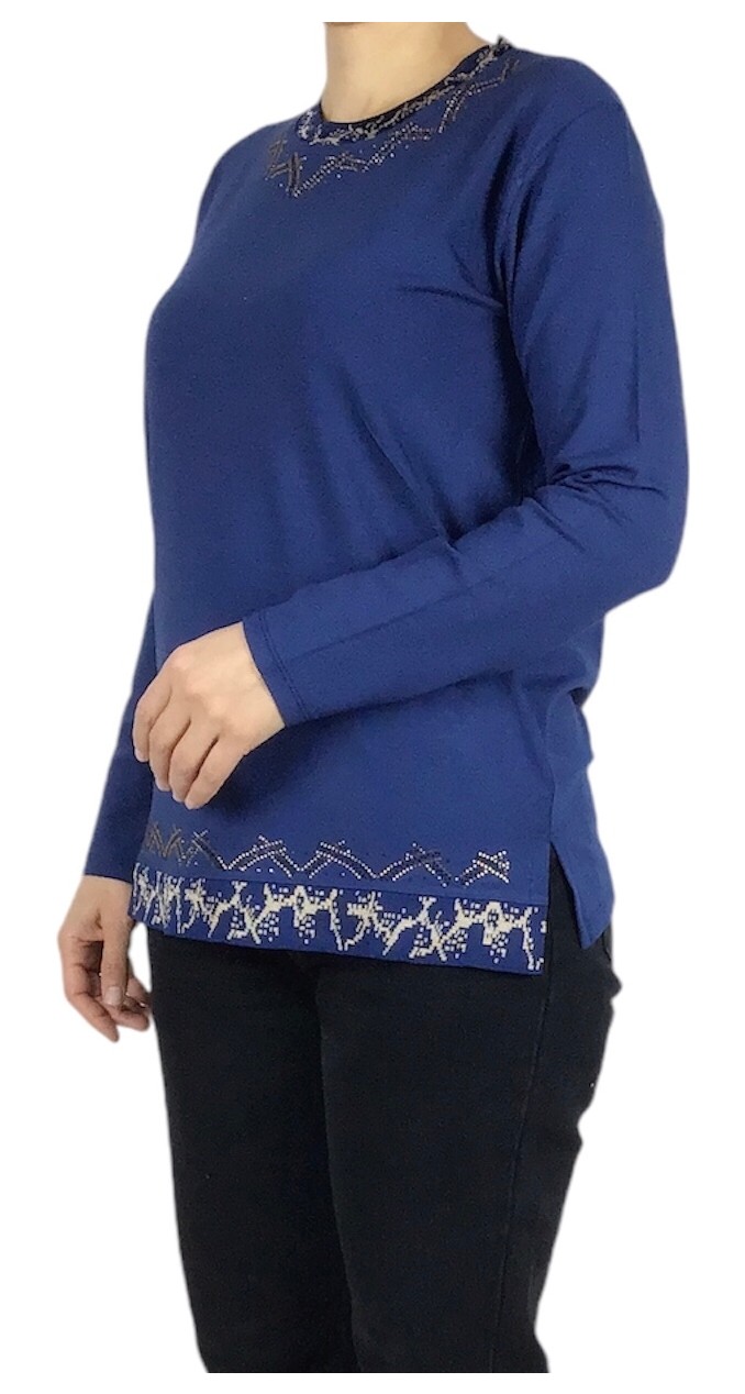 Ece Giyim Kadın Yaka ve Etek Desenli Taşlı Likralı Bluz görsel 6