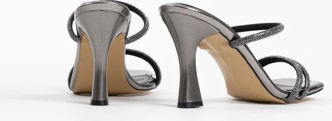 Alfaze Platin Tekstil Işıltılı Taşlı Ince Bantlı Şık Abiye Topuklu Terlik Topuk Boyu 8 cm görsel 5