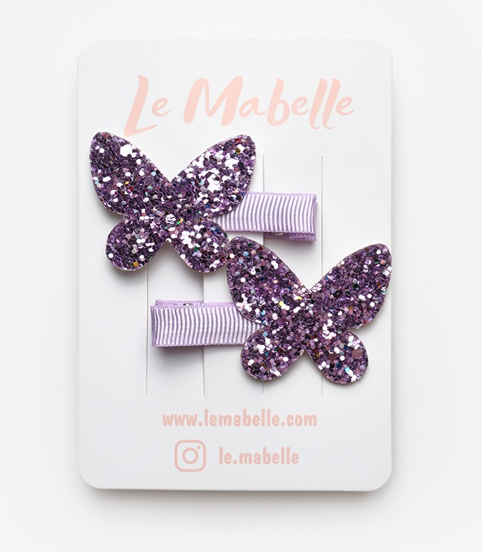 Le Mabelle Lila Simli Kelebek Figürlü 2'li Kız Çocuk Klips Toka görsel 3