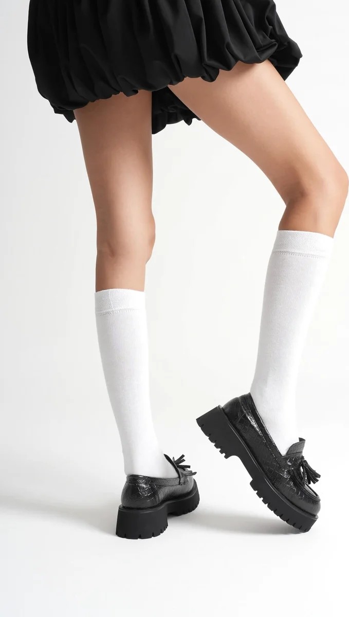 Fantastik Store Kadın Günlük Siyah Kroko Baskılı Loafer Ayakkabı TR10MS03G görsel 5