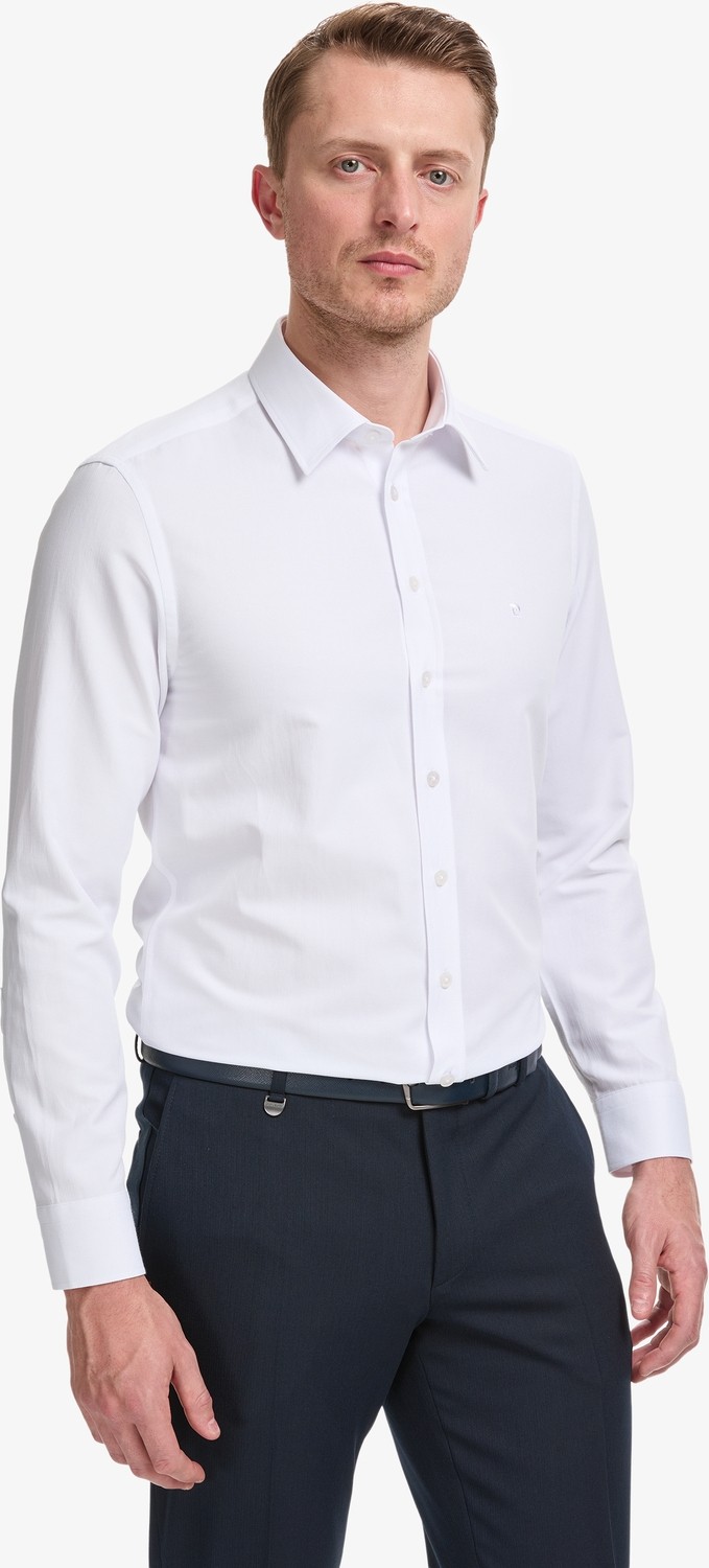 Pierre Cardin Erkek Beyaz Slim Fit Armürlü Uzun Kollu Gömlek 50325354-VR013 görsel 3