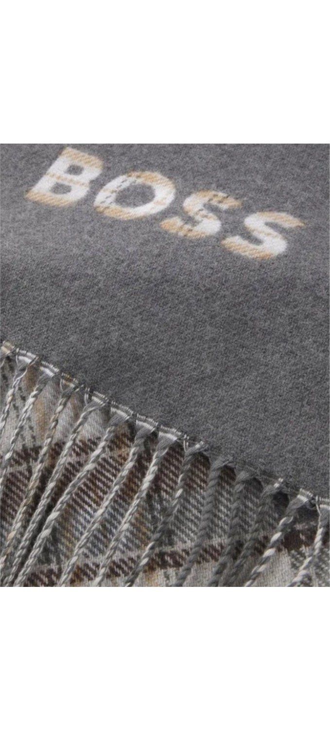Boss Erkek Saf Yün ve Pamukla Harmanlanan Desenli Bej Şal & Eşarp & Fular 50551650-260 görsel 6