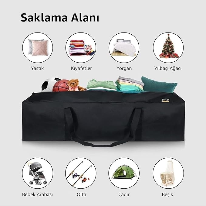 Bemy Ticaret Taşıma Çantası, Fermuarlı Dayanıklı Seyahat Spor, Bagaj, Kamp Malzemeleri Saklama Çantası, 105L (115 x 30 x 30 Cm) Siyah görsel 5