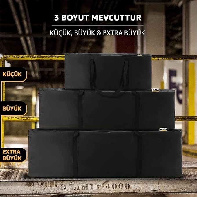 Bemy Ticaret Taşıma Çantası, Fermuarlı Dayanıklı Seyahat Spor, Bagaj, Kamp Malzemeleri Saklama Çantası, 105L (115 x 30 x 30 Cm) Siyah görsel 4