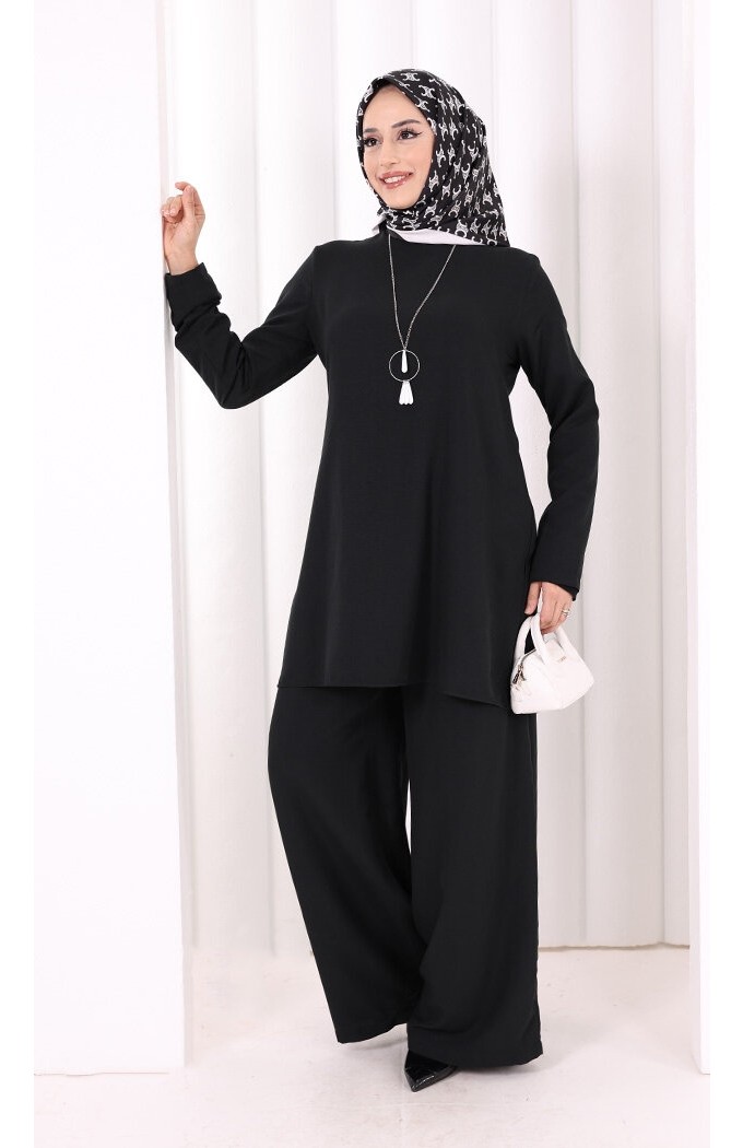 Bym Fashion Kolyeli Tunik Pantolon Takım 8027 Vizon görsel 2