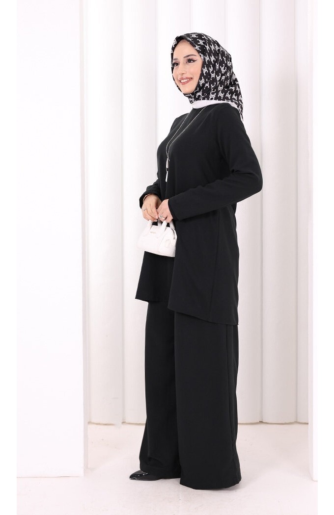 Bym Fashion Kolyeli Tunik Pantolon Takım 8027 Vizon görsel 3