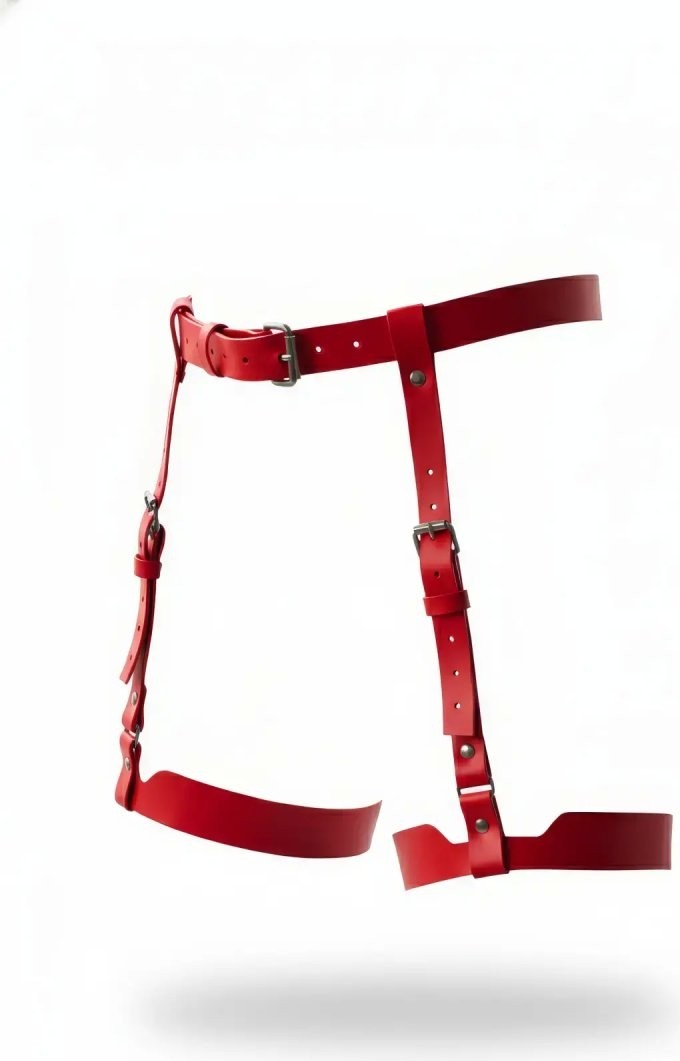 Ava Style Kırmızı Jartiyer Harness Deri Ayarlanabilir Tokalı Bacak Aksesuarı - BRF133 Ava
