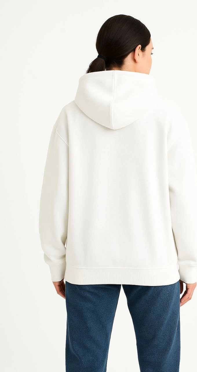 Tarz Yeri Kadın Samuray Ninja Çift Kapüşonlu Maske Detaylı 3 Iplik Hoodie - Beyaz görsel 4