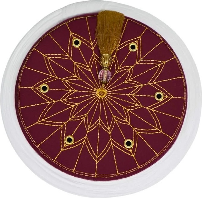 Sarıkhane Çocuk Imam Sarığı-Beyaz Kumaş-Bordo Takke-Düz Sarım-Kuş Gözlü-4 Metre görsel 3
