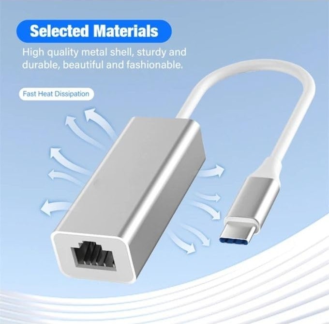 Aesco Coverzone Gigabit Type-C To Ethernet RJ45 Çevirici Kablolu Internet Dönüştürücü 1000MBPS Macbook Ile Uyumlu Notebook Ile Uyumlu Alüminyum Kasa Tak Çalıştır Usb-C To Lan Adaptörü RJ45 Tip-C ZR117 görsel 3