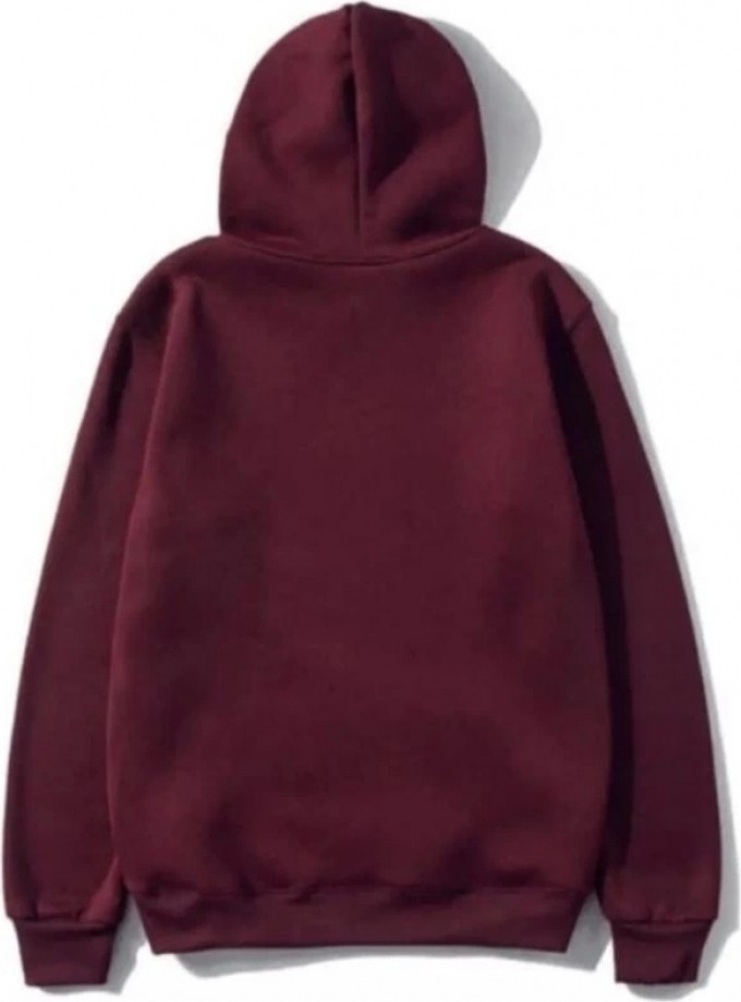 Hace Bazaar Kadın 3 Iplik Pamuklu Kapüşonlu Kanguru Cepli Düz Hoodie Sweatshirt - Bordo görsel 2