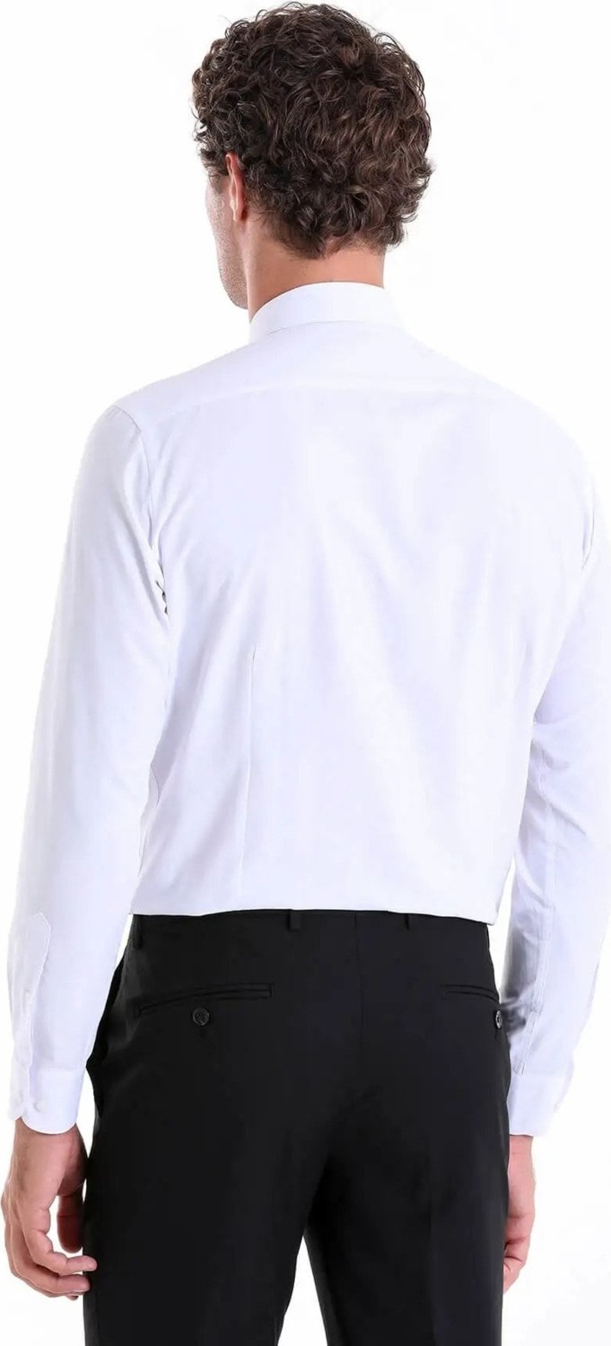 Hatemoğlu Erkek Beyaz Slim Fit Pamuklu Uzun Kollu Gömlek görsel 6