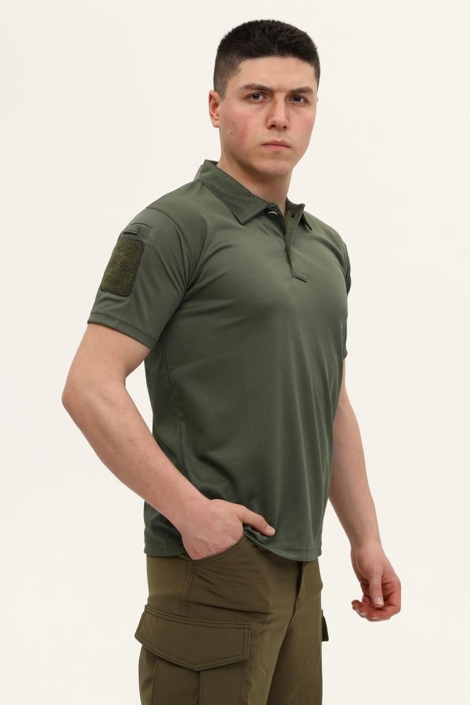 Single Sword Regular Fit Polo Yaka Kısa Kollu Yetişkin Tişört - Beden: L | Renk: Haki görsel 2