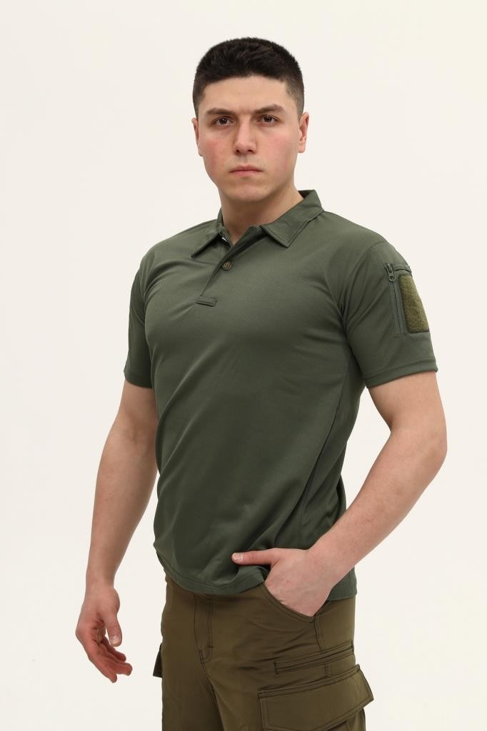 Single Sword Regular Fit Polo Yaka Kısa Kollu Yetişkin Tişört - Beden: L | Renk: Haki görsel 3