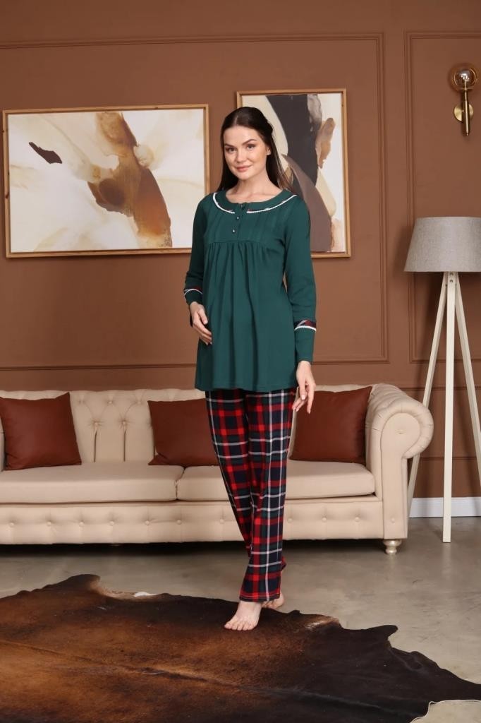 Bone Club Birolgaye Bone Club 5710 Kadife Hamile Lohusa 3 Lü Pijama Sabahlık Tk görsel 5