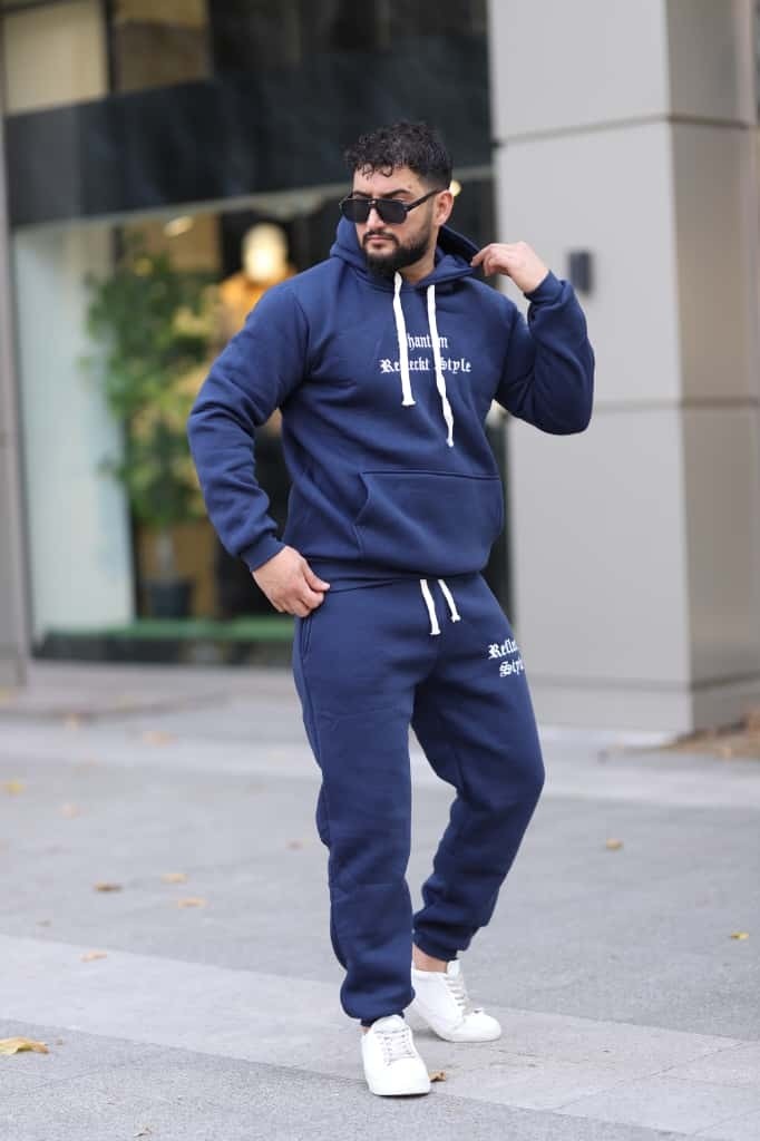 Xorvio Erkek Unisex Kapüşonlu Kanguru Cepli Şardonlu 3 Iplik Kışlık Içi Polarlı Günlük Eşofman Takım