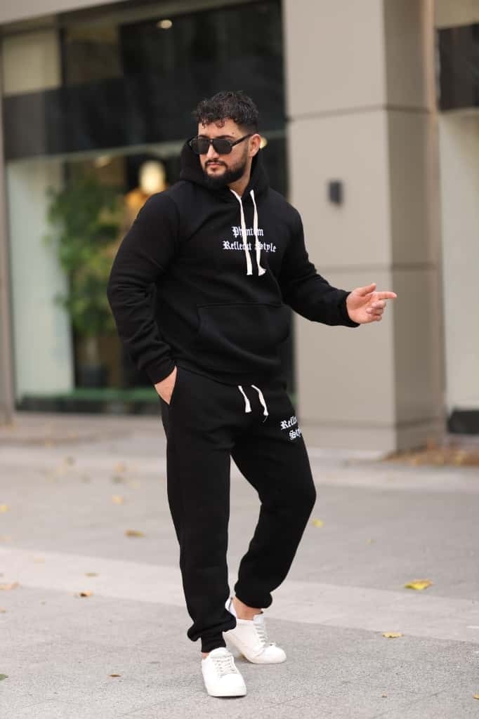 Xorvio Erkek Unisex Kapüşonlu Kanguru Cepli Şardonlu 3 Iplik Kışlık Içi Polarlı Günlük Eşofman Takım