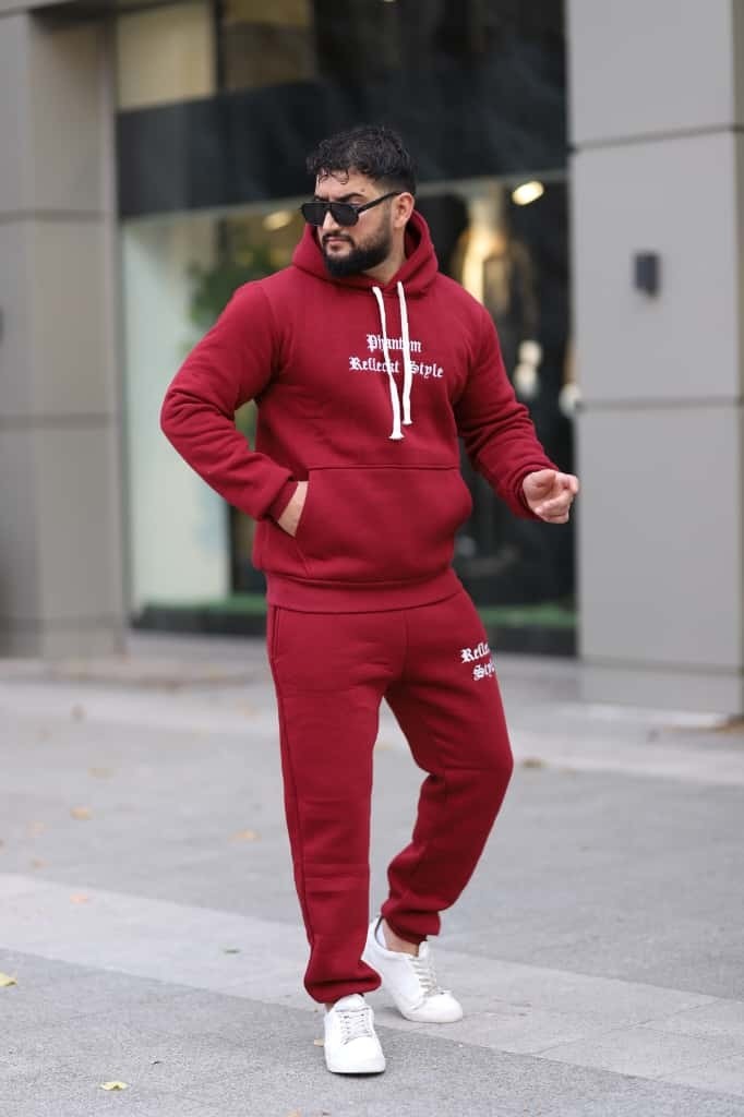 Xorvio Erkek Unisex Kapüşonlu Kanguru Cepli Şardonlu 3 Iplik Kışlık Içi Polarlı Günlük Eşofman Takım
