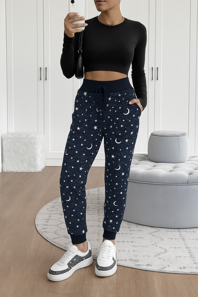 Aesco Kadın Yüksek Bel Bağcıklı Desenli Iki Iplik Pantolon görsel 3