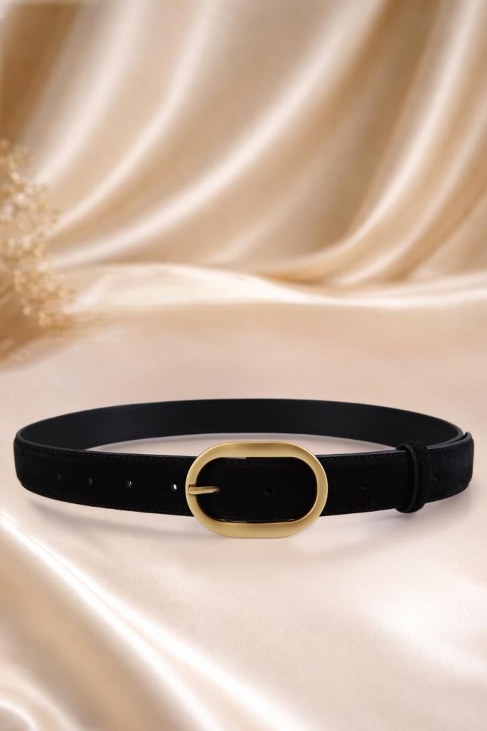 Williampolo Mira Hakiki Süet Deri Gold Toka Siyah Kadın Kemer