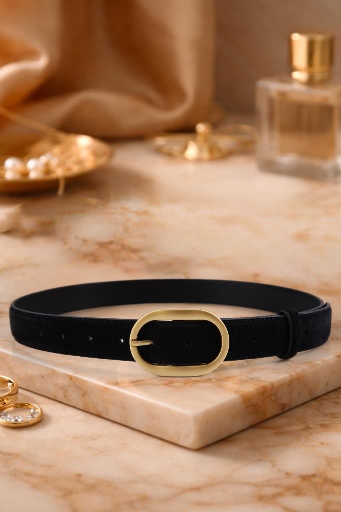 Williampolo Mira Hakiki Süet Deri Gold Toka Siyah Kadın Kemer görsel 7